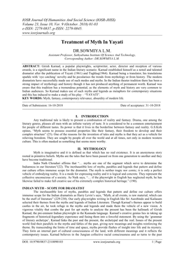 Treatment of Myth in Yayati