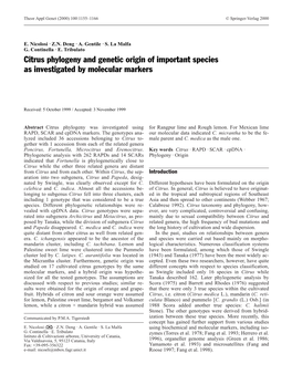 Citrus Phylogeny and Genetic Origin of Important Species As Investigated by Molecular Markers