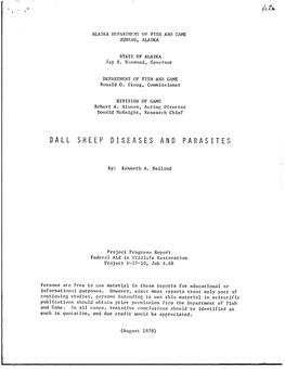 Dall Sheep Diseases and Parasites, Project Progress Report, Federal