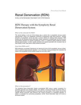 Renal Denervation (RDN) NOVEL CATHETER-BASED TREATMENT for HYPERTENSION
