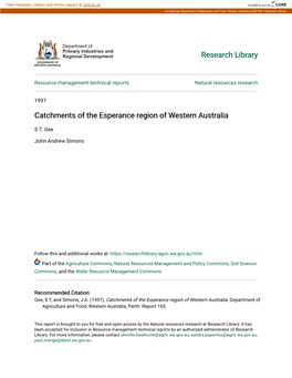 Catchments of the Esperance Region of Western Australia