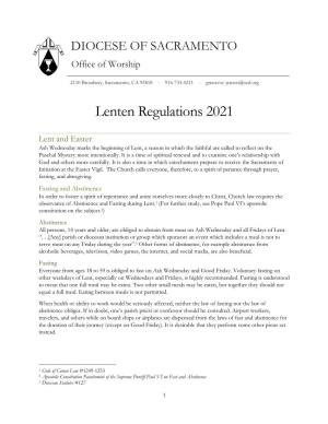 Lenten Regulations 2021