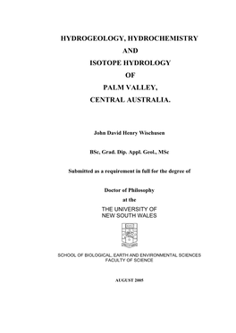 Hydrogeology, Hydrochemistry and Isotope Hydrology of Palm Valley, Central Australia