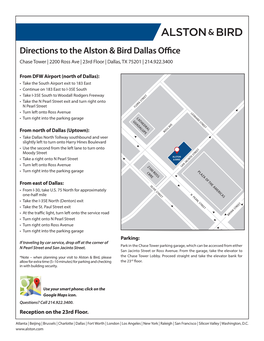 Directions to the Alston & Bird Dallas Office