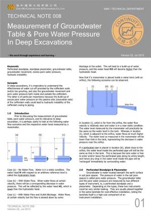 Measurement of Groundwater Table & Pore Water Pressure in Deep