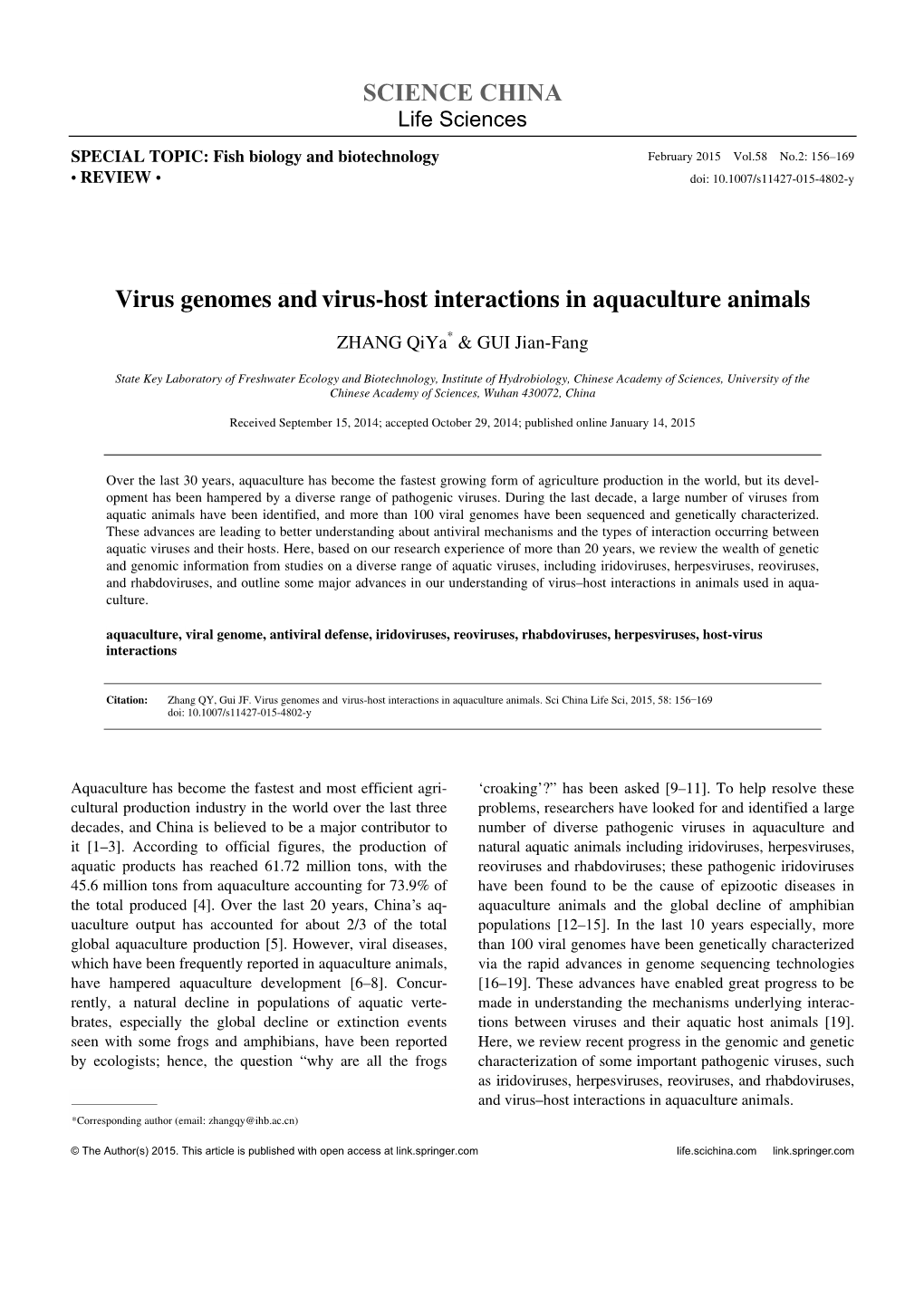 SCIENCE CHINA Virus Genomes Andvirus-Host Interactions In