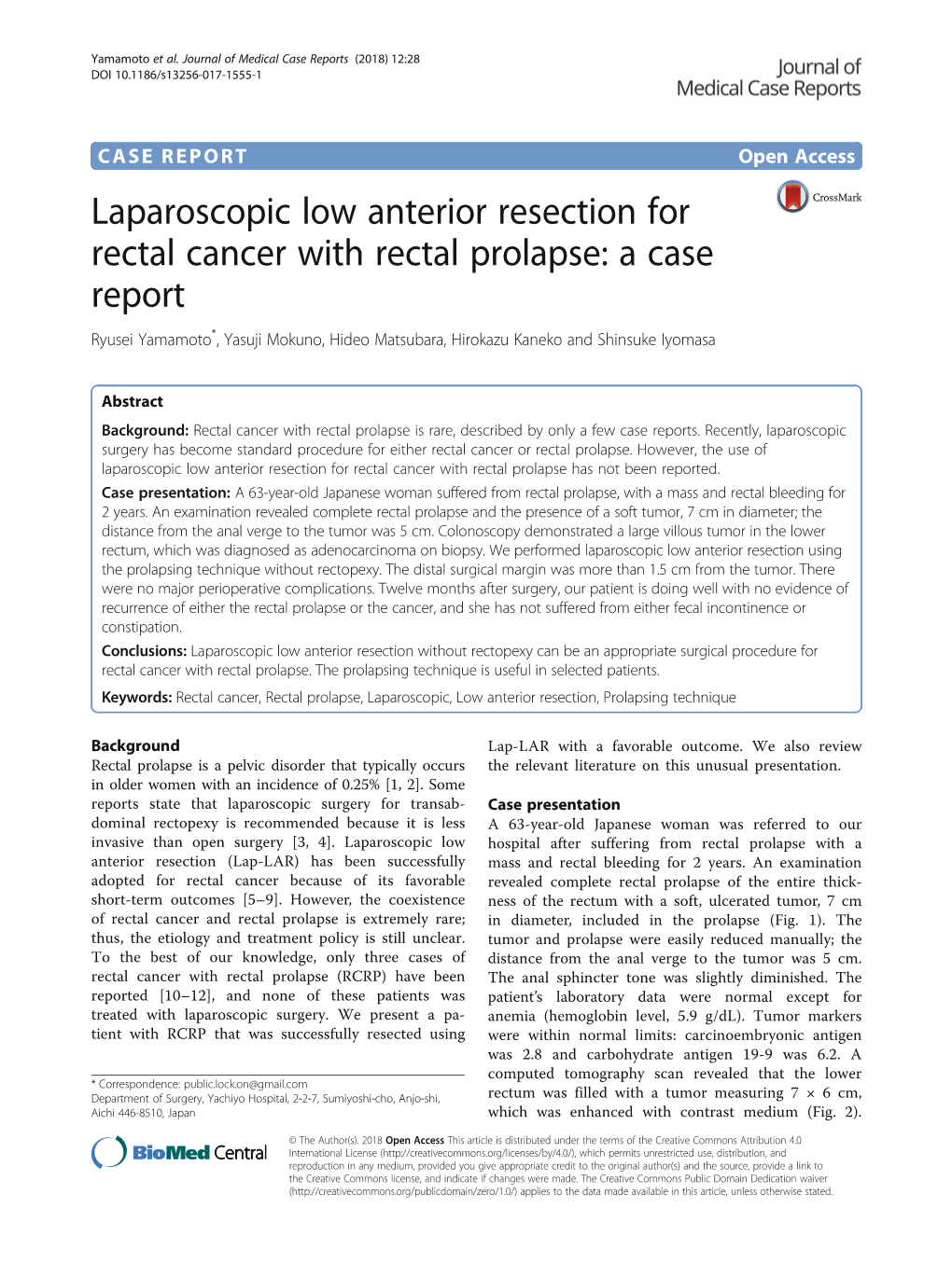 Laparoscopic Low Anterior Resection for Rectal Cancer with Rectal Prolapse