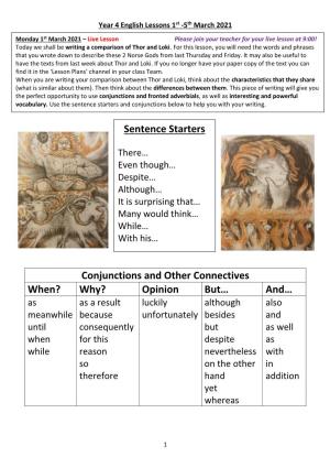 Opinion But… And… Sentence Starters