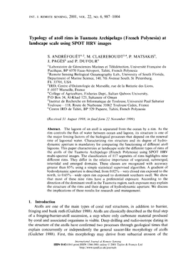 Typology of Atoll Rims in Tuamotu Archipelago (French Polynesia) at Landscape Scale Using SPOT HRV Images