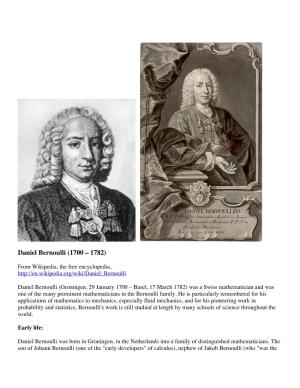 Daniel Bernoulli (1700 – 1782)