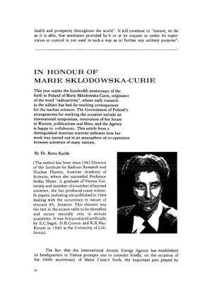 In Honour of Marie Sklodowska-Curie