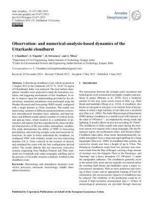 Observation- and Numerical-Analysis-Based Dynamics of the Uttarkashi Cloudburst