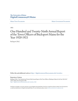 One Hundred and Twenty-Ninth Annual Report of the Town Officers of Bucksport Maine for the Year 1920-1921 Bucksport (Me.)