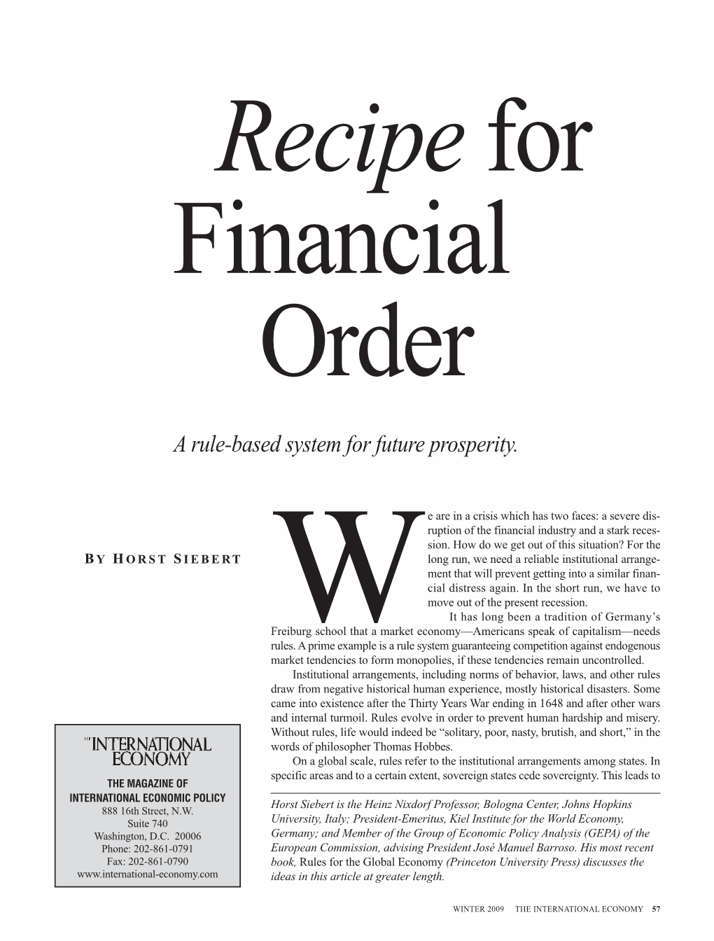 Recipe for Financial Order