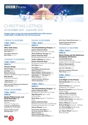 Christmas Listings 25 December 2018 – 8 January 2019