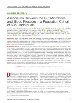 Association Between the Gut Microbiota and Blood Pressure in a Population Cohort of 6953 Individuals