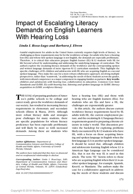 Impact of Escalating Literacy Demands on English Learners with Hearing Loss