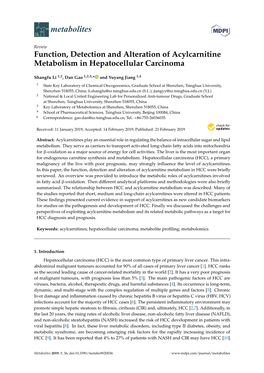 Function, Detection and Alteration of Acylcarnitine Metabolism in Hepatocellular Carcinoma