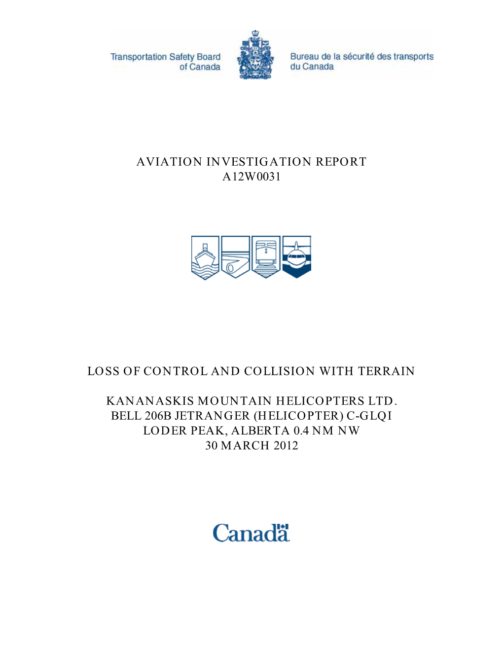 Aviation Investigation Report A12w0031