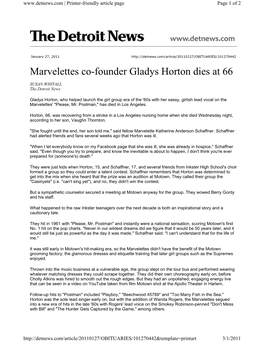 Marvelettes Co-Founder Gladys Horton Dies at 66