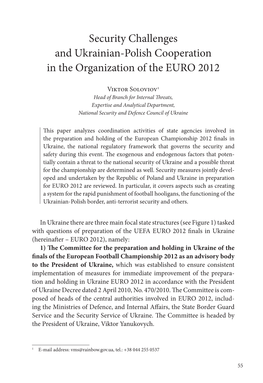 Security Challenges and Ukrainian-Polish Cooperation in the Organization of the EURO 2012