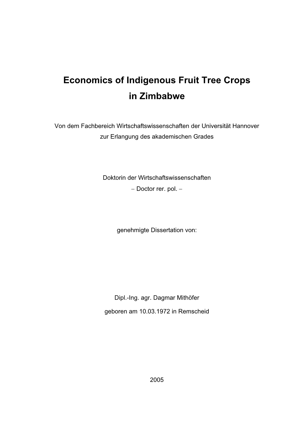 Economics of Indigenous Fruit Tree Crops in Zimbabwe