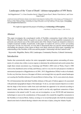Landscapes of the 'Coast of Death': Dolmen Topographies Of