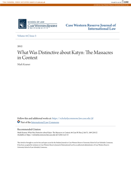 What Was Distinctive About Katyn: the Massacres in Context, 44 Case W