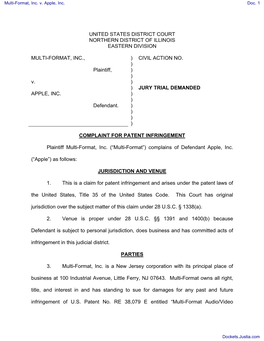 COMPLAINT Filed by Multi-Format, Inc.; Jury Demand. Filing Fee $ 350, Receipt Number 0752-5238691. (Attachments: # 1 Exhibit