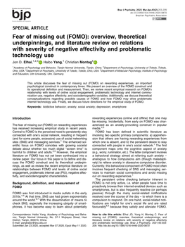 Fear of Missing out (FOMO): Overview, Theoretical Underpinnings, and Literature Review on Relations with Severity of Negative Af