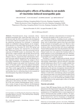 Antinociceptive Effects of Fucoidan in Rat Models of Vincristine-Induced Neuropathic Pain