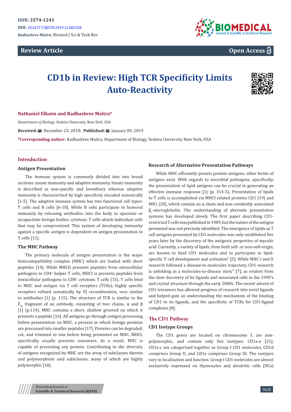 Cd1b in Review: High TCR Specificity Limits Auto-Reactivity