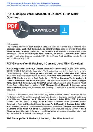 PDF Giuseppe Verdi. Macbeth, Il Corsaro, Luisa Miller Download Book Download, PDF Download, Read PDF, Download PDF, Kindle Download