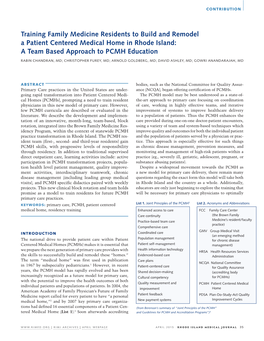 Training Family Medicine Residents to Build and Remodel a Patient Centered Medical Home in Rhode Island: a Team Based Approach to PCMH Education