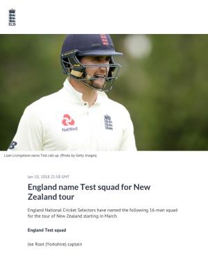 England Name Test Squad for New Zealand Tour