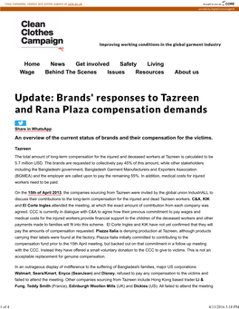 Brands' Responses to Tazreen and Rana Plaza Compensation De