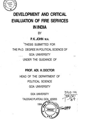 Development and Critical Evaluation of Fire Services in India By
