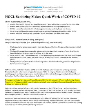 HOCL Sanitizing Makes Quick Work of COVID-19