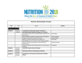 Nutrition 2018 Schedule of Events Friday June 8,2018