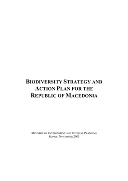 Biodiversity Strategy and Action Plan for the Republic of Macedonia