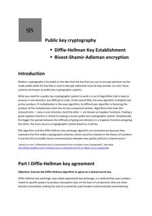 Public Key Cryptography Diffie-Hellman Key Establishment