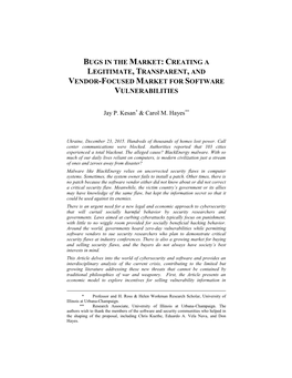 Bugs in the Market: Creating a Legitimate, Transparent, and Vendor-Focused Market for Software Vulnerabilities