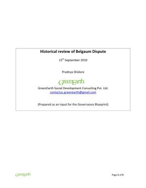Historical Review of Belgaum Dispute