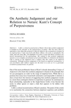 On Aesthetic Judgement and Our Relation to Nature: Kant's Concept