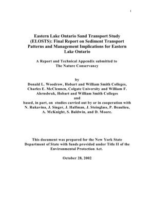 Eastern Lake Ontario Sand Transport Study (ELOSTS): Final Report on Sediment Transport Patterns and Management Implications for Eastern Lake Ontario