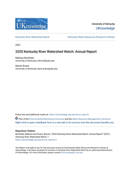 2020 Kentucky River Watershed Watch: Annual Report