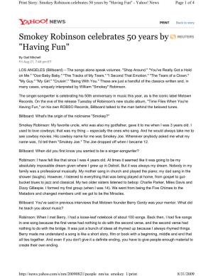Smokey Robinson Celebrates 50 Years by "Having Fun" - Yahoo! News Page 1 of 4