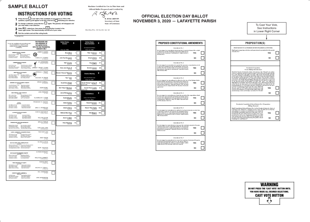 Sample Ballot Instructions for Voting Warning