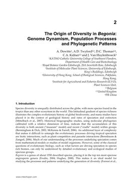 The Origin of Diversity in Begonia: Genome Dynamism, Population Processes and Phylogenetic Patterns