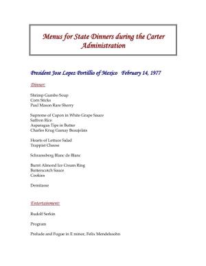 Menus for State Dinners During the Carter Administration